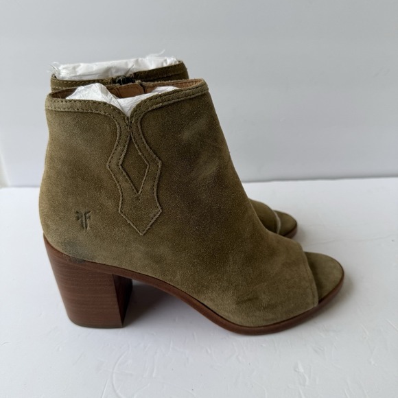 Frye Shoes - Frye Danica Women's Size 9M Peep Toe Ankle Booties Sand Suede Block Heel Shoes